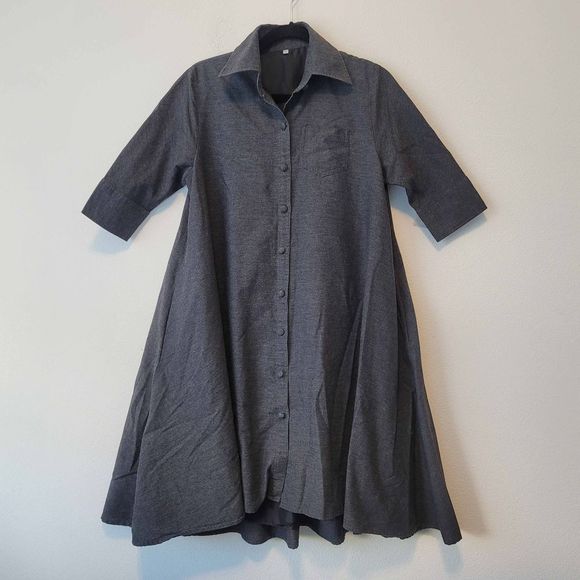 Women's Gray Mid Length Shirt Dress - Picture 1 of 11